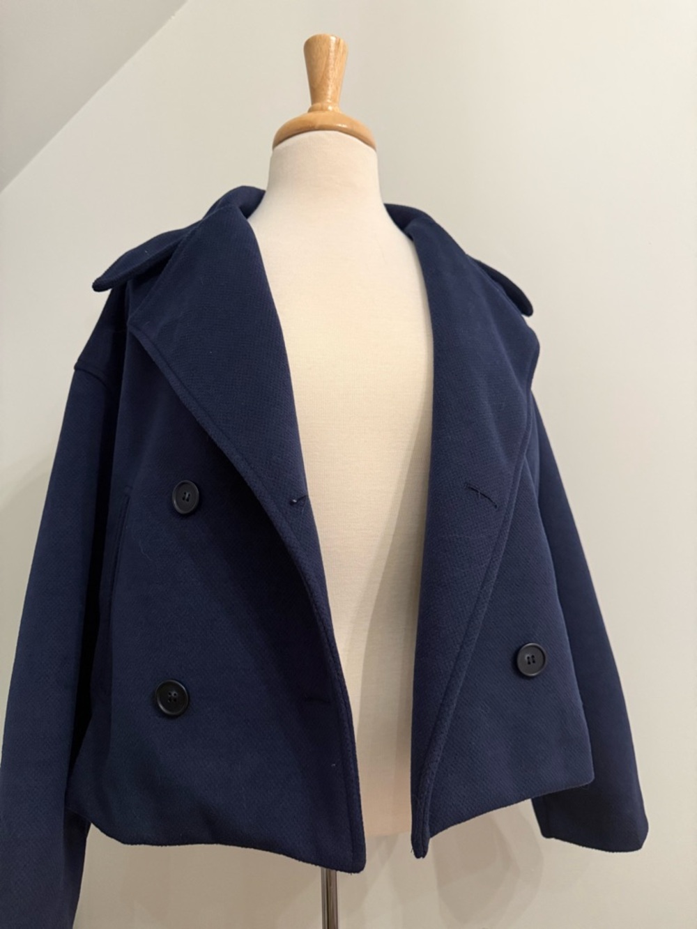 RARE EU-Exclusive Brandy Melville Navy Double-Breasted Cropped Peacoat